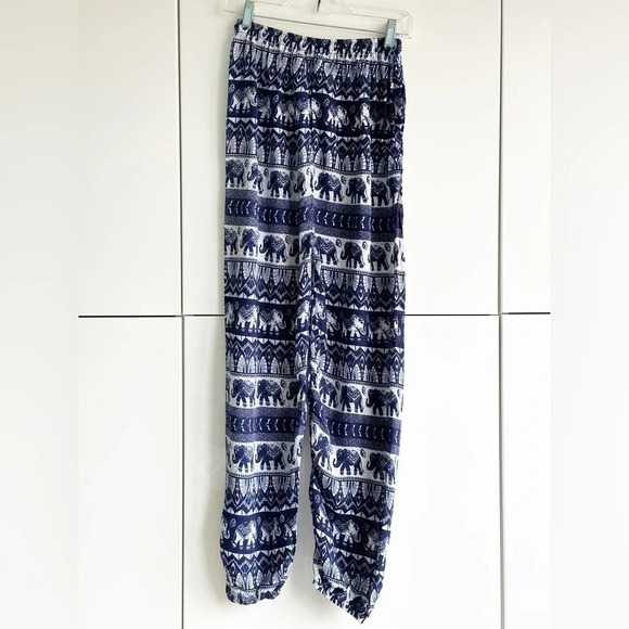 Thai Elephant Temple Pants Blue White Drawstring Size XS/S - Picture 3 of 5